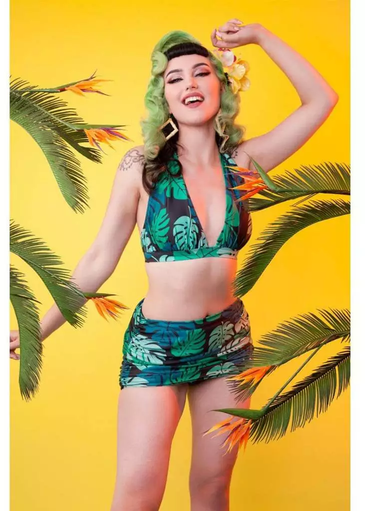 Collectif X Playful Promises Green Palm 50's Bikini Top Multi Colour New In 3 Collectif X Playful Promises Green Palm 50's Bikini Top Multi Colour New In