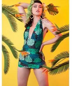 Collectif X Playful Promises Green Palm 50's Swimsuit Multi