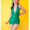 Collectif X Playful Promises High Shine 50's Swimsuit Green 2 Collectif X Playful Promises High Shine 50's Swimsuit Green