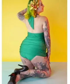 Collectif X Playful Promises High Shine 50's Swimsuit Green
