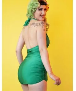 Collectif X Playful Promises High Shine 50's Swimsuit Green