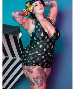 Collectif X Playful Promises Cactus 50's Swimsuit Black New In