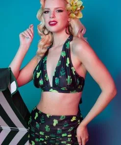 Collectif X Playful Promises Cactus 50's Bikini Top Black New In