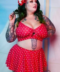 Collectif X Playful Promises Polkadot Knot 50's Bikini Top Red New In
