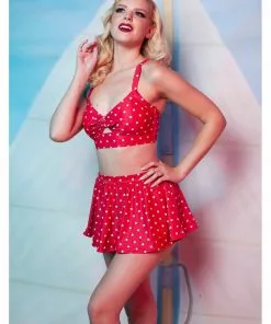 Collectif X Playful Promises Polkadot Knot 50's Bikini Top Red New In