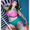 New In Collectif X Playful Promises Watermelon Knot 50's Bikini Top Pink Green