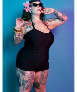 Collectif X Playful Promises High Shine 50's Swimsuit Black New In 7 Collectif X Playful Promises High Shine 50's Swimsuit Black New In