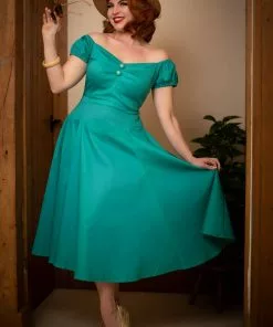 Collectif Dolores Classic 50's Swing Dress Teal New In
