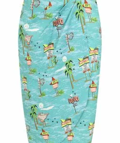 Collectif Kala Motel 50's Pencil Skirt Blue New In