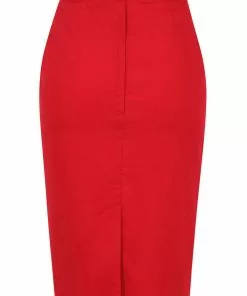 Collectif Polly Textured Cotton 50's Pencil Skirt Red 9 Collectif Polly Textured Cotton 50's Pencil Skirt Red