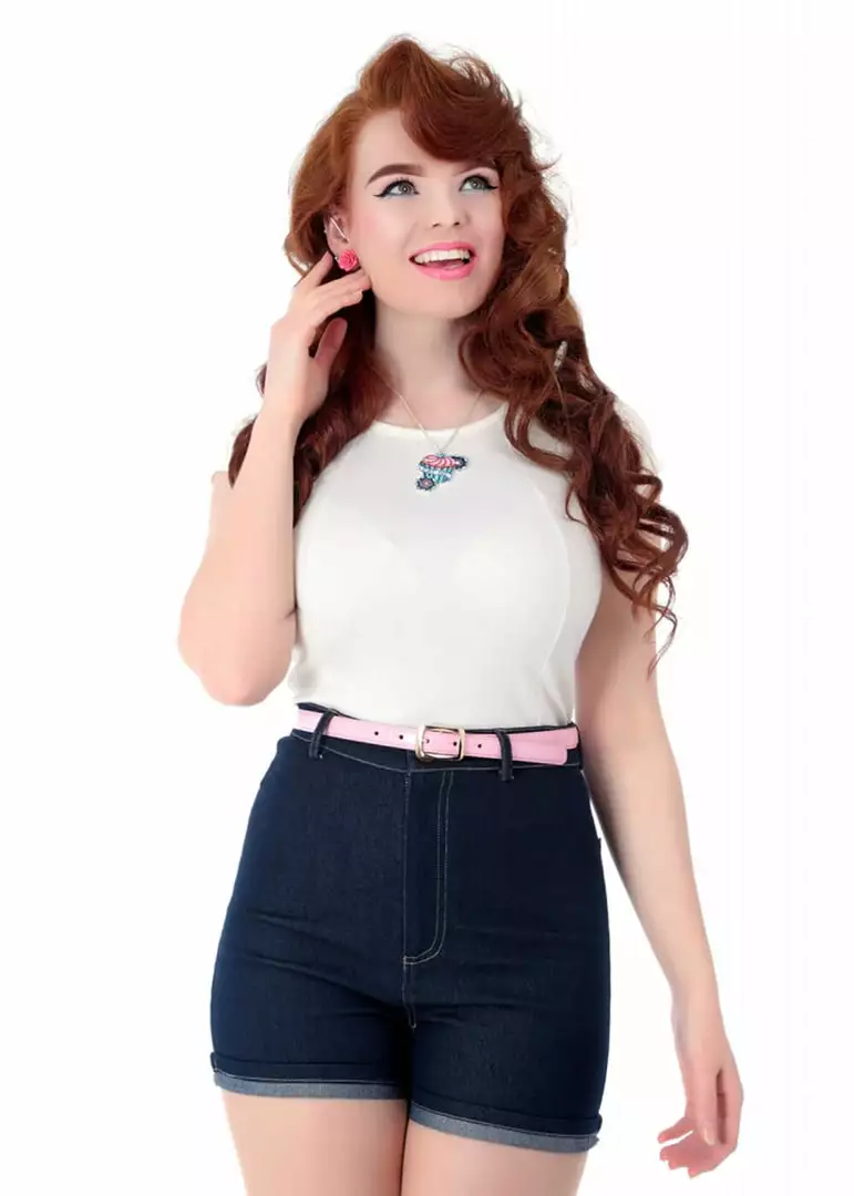 Collectif Lily 50's Shorts Denim Navy 6 Collectif Lily 50's Shorts Denim Navy