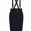 Collectif Nomi Denim Dungaree 50's Pencil Skirt Navy New In