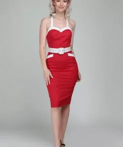 Collectif Georgie Nautical 50's Pencil Dress Red