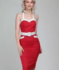 Collectif Georgie Nautical 50's Pencil Dress Red