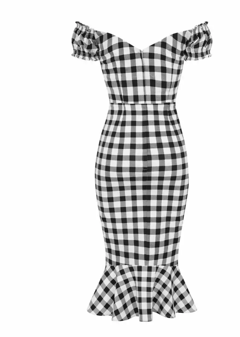 Collectif Sasha Vintage Gingham 50's Fishtail Dress Black 3 Collectif Sasha Vintage Gingham 50's Fishtail Dress Black
