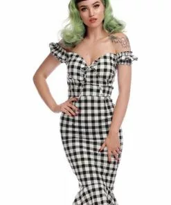 Collectif Sasha Vintage Gingham 50's Fishtail Dress Black 11 Collectif Sasha Vintage Gingham 50's Fishtail Dress Black