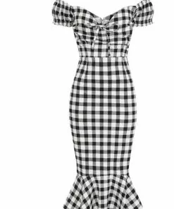 Collectif Sasha Vintage Gingham 50's Fishtail Dress Black 10 Collectif Sasha Vintage Gingham 50's Fishtail Dress Black