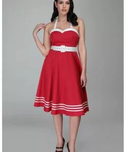Collectif Georgie Nautical 50's Swing Dress Red