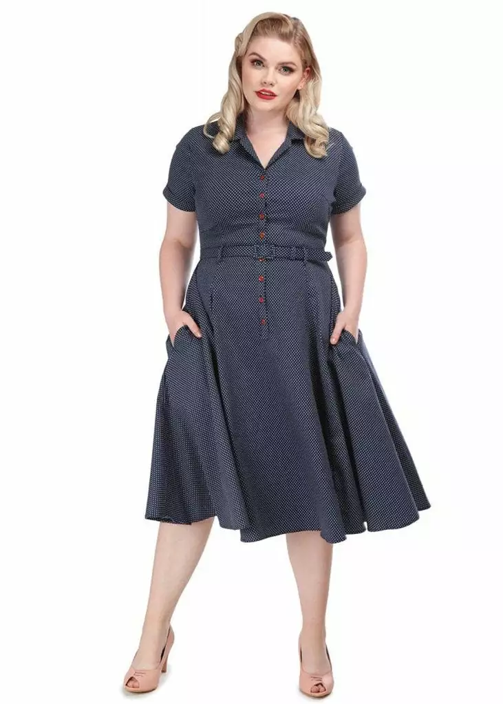 Collectif Caterina Polkadot 50's Swing Dress Navy 8 Collectif Caterina Polkadot 50's Swing Dress Navy