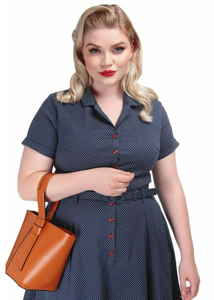 Collectif Caterina Polkadot 50's Swing Dress Navy 6 Collectif Caterina Polkadot 50's Swing Dress Navy