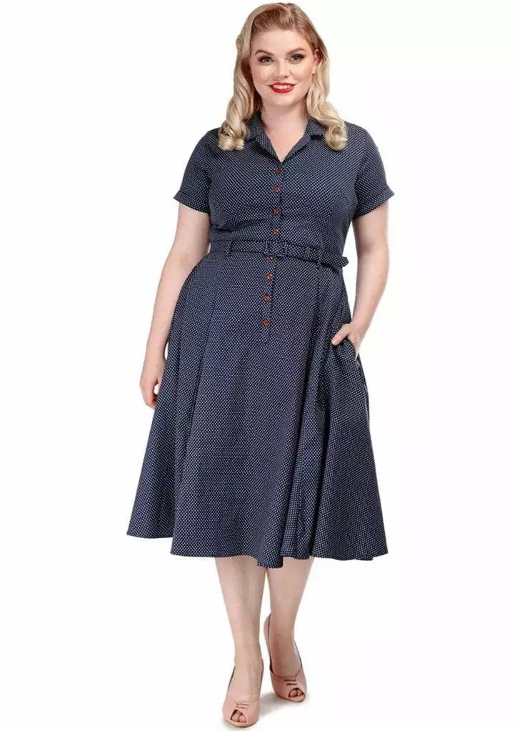 Collectif Caterina Polkadot 50's Swing Dress Navy 4 Collectif Caterina Polkadot 50's Swing Dress Navy