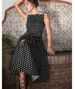 New In Collectif Frances Polkadot 50's Swing Dress Black