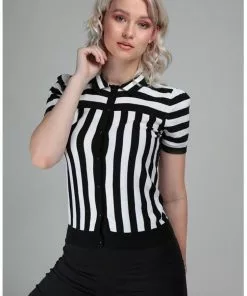 Collectif Lailie Striped 60's Cardigan Black White New In