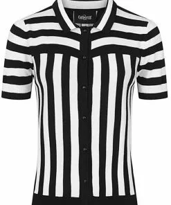 Collectif Lailie Striped 60's Cardigan Black White New In