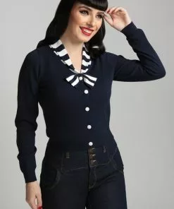 Collectif Doreen 40's Cardigan Navy White New In