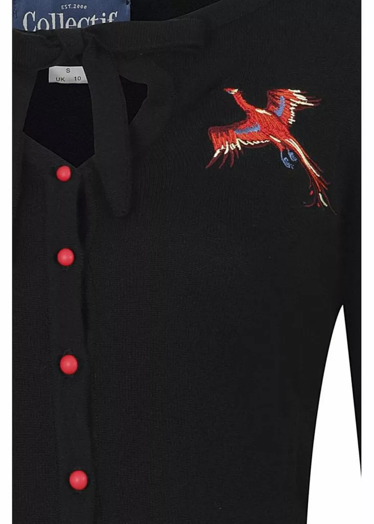 Collectif Charlene Phoenix 50's Cardigan Black 4 Collectif Charlene Phoenix 50's Cardigan Black
