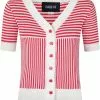 New In Collectif Ludovica Striped 40's Cardigan Red White