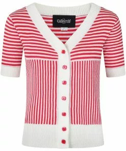 New In Collectif Ludovica Striped 40's Cardigan Red White