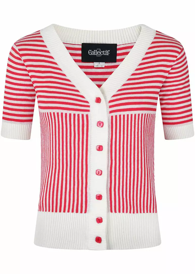New In Collectif Ludovica Striped 40's Cardigan Red White 3 New In Collectif Ludovica Striped 40's Cardigan Red White