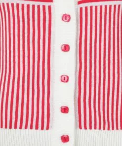 New In Collectif Ludovica Striped 40's Cardigan Red White