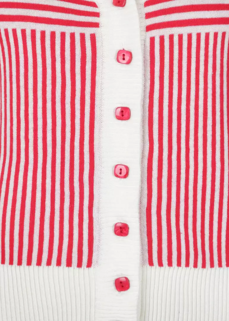 New In Collectif Ludovica Striped 40's Cardigan Red White 4 New In Collectif Ludovica Striped 40's Cardigan Red White