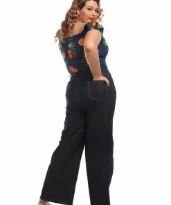 Collectif Rebel Kate Wide Leg 50's Jeans Navy Blue 13 Collectif Rebel Kate Wide Leg 50's Jeans Navy Blue