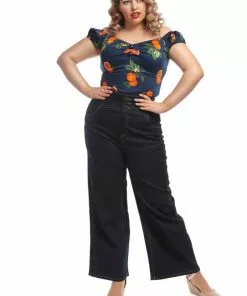 Collectif Rebel Kate Wide Leg 50's Jeans Navy Blue