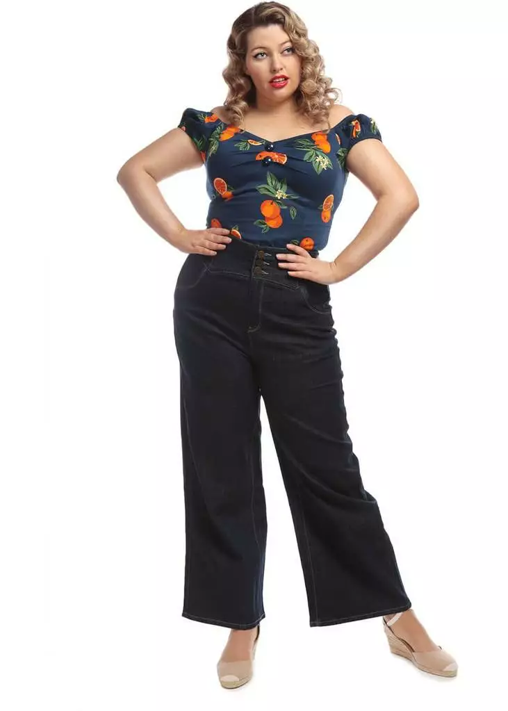 Collectif Rebel Kate Wide Leg 50's Jeans Navy Blue 4 Collectif Rebel Kate Wide Leg 50's Jeans Navy Blue