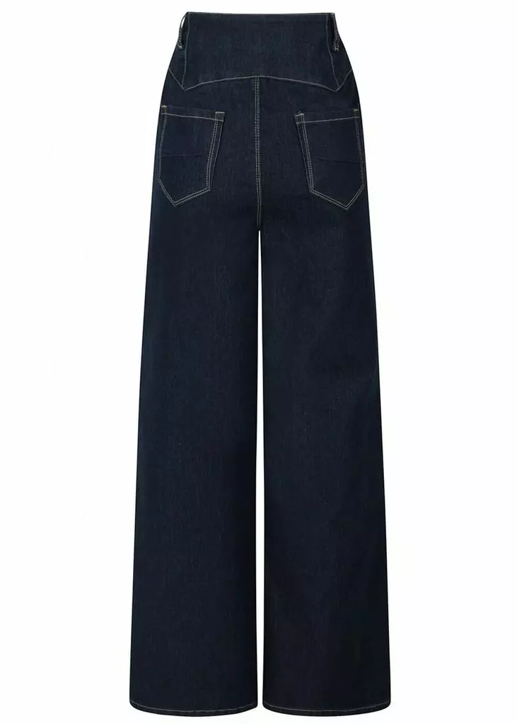 Collectif Rebel Kate Wide Leg 50's Jeans Navy Blue 7 Collectif Rebel Kate Wide Leg 50's Jeans Navy Blue