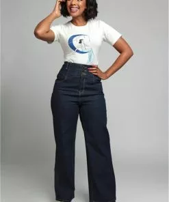 Collectif Rebel Kate Wide Leg 50's Jeans Navy Blue 16 Collectif Rebel Kate Wide Leg 50's Jeans Navy Blue