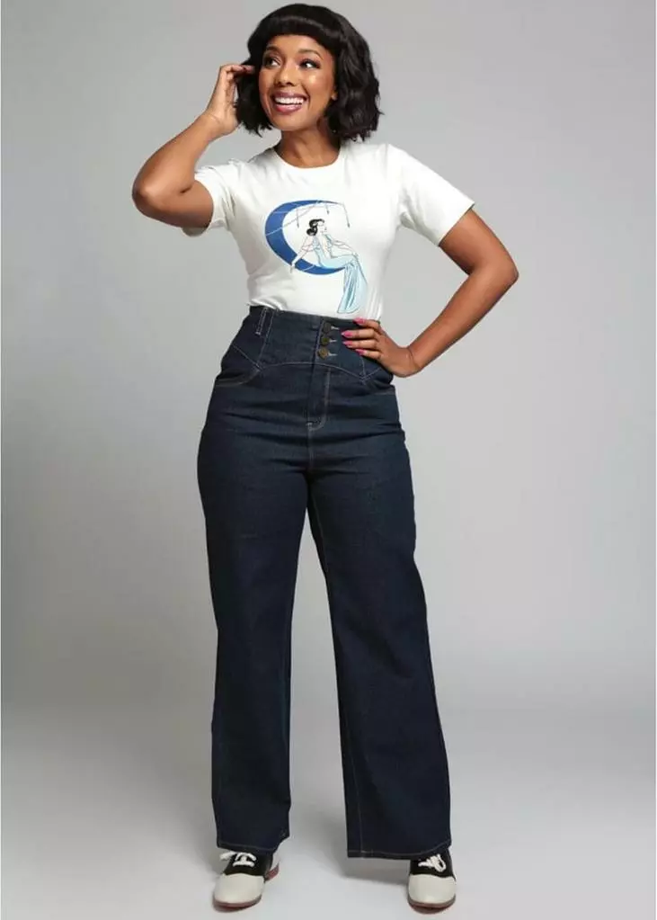 Collectif Rebel Kate Wide Leg 50's Jeans Navy Blue 9 Collectif Rebel Kate Wide Leg 50's Jeans Navy Blue