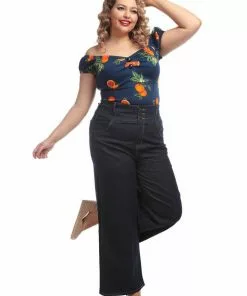 Collectif Rebel Kate Wide Leg 50's Jeans Navy Blue 15 Collectif Rebel Kate Wide Leg 50's Jeans Navy Blue