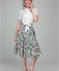 Collectif Matilde Pink Forest 50's Swing Skirt Pink
