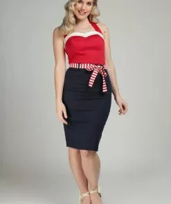 Collectif Marinella 40's Pencil Skirt Navy