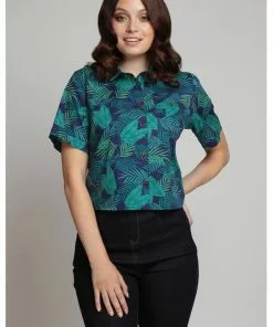 Collectif Lou Lou Cool Palm 50's Blouse Navy Colour New In 9 Collectif Lou Lou Cool Palm 50's Blouse Navy Colour New In