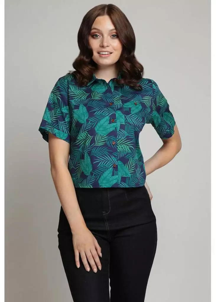 Collectif Lou Lou Cool Palm 50's Blouse Navy Colour New In 5 Collectif Lou Lou Cool Palm 50's Blouse Navy Colour New In