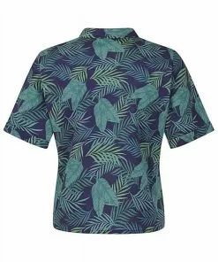 Collectif Lou Lou Cool Palm 50's Blouse Navy Colour New In