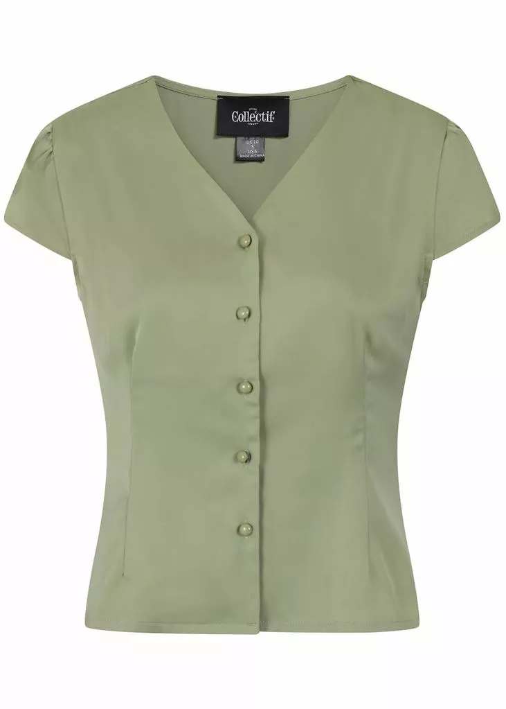 Collectif Rosanna 50's Blouse Green New In 3 Collectif Rosanna 50's Blouse Green New In