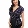 Collectif Maryann Rainbow Polkadot 40's Top Navy New In 2 Collectif Maryann Rainbow Polkadot 40's Top Navy New In