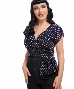 Collectif Maryann Rainbow Polkadot 40's Top Navy New In